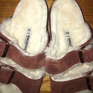 Brand new Birkenstock slides with fur